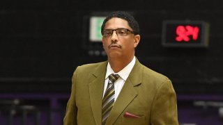 University of Texas Rio Grande Valley Head Coach Lew Hill on the sideline during a non-conference NCAA basketball game between the Portland Pilots and Texas Rio Grande Valley Vaqueros on December 5, 2016, at the Chiles Center in Portland, OR.