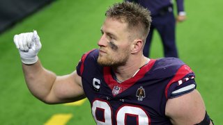 J.J. Watt #99 of the Houston Texans leaves the field following a game against the Tennessee Titans at NRG Stadium on Jan. 3, 2021 in Houston, Texas.