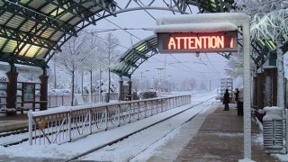 snow covered train station