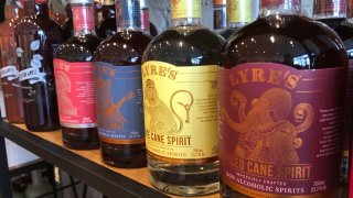 Alcohol-free spirits for sale at Spirited Away, New York's first "booze-free bottle shop," March 4, 2021 in New York. According to IWSR Drinks Market Analysis, global consumption of zero-proof beer, wine and spirits is growing two to three times faster than overall alcohol consumption.
