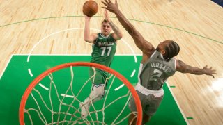 Luka Doncic #77 of the Dallas Mavericks shoots the ball during the game against the LA Clippers on March 17, 2021 at the American Airlines Center in Dallas, Texas.