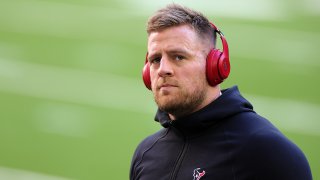 HOUSTON, TEXAS - JANUARY 03: J.J. Watt #99 of the Houston Texans participates in warmups prior to a game against the Tennessee Titans at NRG Stadium on January 03, 2021 in Houston, Texas.