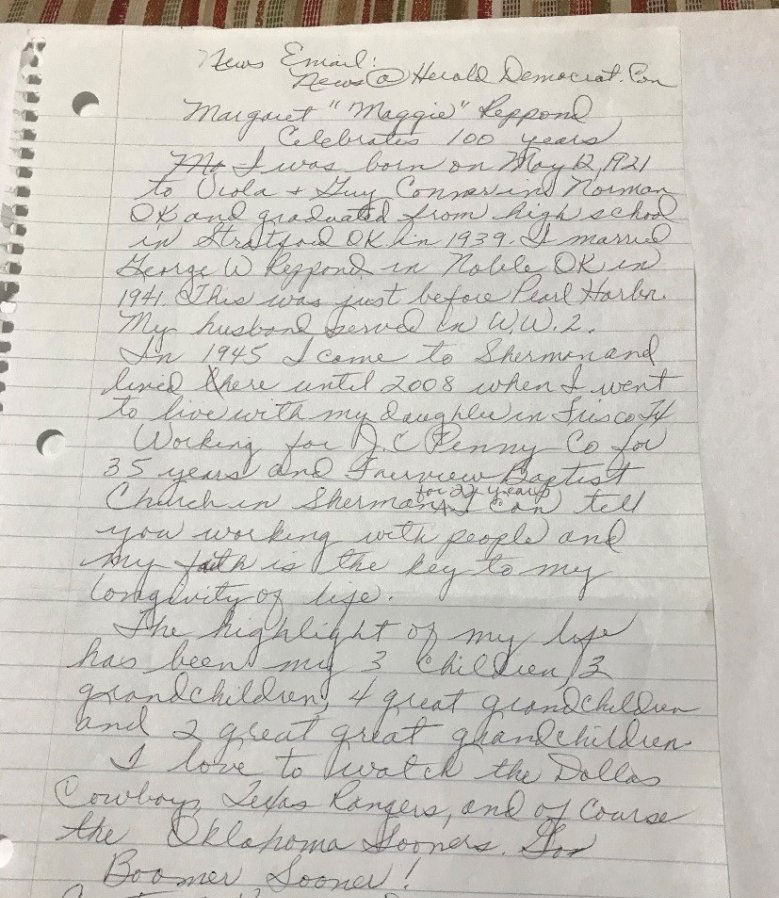Maggie Repond shared a short letter she wrote about her life.