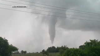 Image taken from video of a tornado near the Hill County town of Blum.