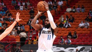 Tim Hardaway Jr. #11 of the Dallas Mavericks shoots the ball against the Miami Heat on May 4, 2021 at American Airlines Arena in Miami, Florida.