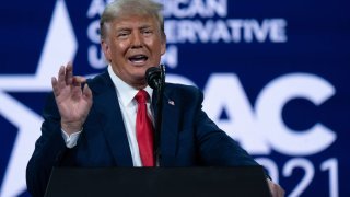 Former U.S. President Donald Trump speaks during the Conservative Political Action Conference (CPAC) in Orlando, Florida, U.S., on Sunday, Feb. 28, 2021. Trump rejected the idea of starting a third political party and instead teased the idea of a 2024 run in a speech Sunday at a conservative conference. Photographer: Elijah Nouvelage/Bloomberg via Getty Images