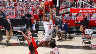 Forward Tyreek Smith #10 of the Texas Tech Red Raiders dunks the ball during the first half of the college basketball game against the Incarnate Word Cardinals at United Supermarkets Arena on Dec. 29, 2020 in Lubbock, Texas.