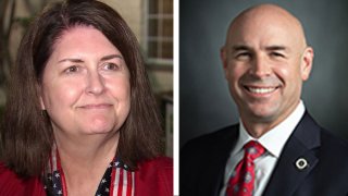 Susan Wright, left, and state Rep. Jake Ellzey, right, will meet in a runoff election to fill the seat of Wright's late husband, Congressman Ron Wright, who died after contracting COVID-19 earlier this year.