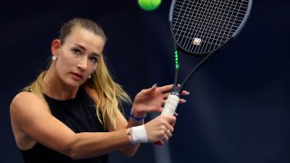 Russian Yana Sizikova poses for a photo during the Winter Moscow Open 2021 tennis tournament in Moscow, Russia, Wednesday, Feb. 24, 2021. The Paris prosecutor's office says a tennis player suspected of match-fixing last year has been arrested during the French Open. French newspaper Le Parisien reports that the player is 765th-ranked Yana Sizikova of Russia. The prosecutor's office tells The Associated Press that a "women's international player" was in custody but it did not identify her. The prosecutor's office says the player was arrested Thursday, June 3, 2021 on charges of "sports bribery and organized fraud for acts likely to have been committed in September 2020.
