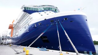 The Celebrity Edge is moored at Port Everglades, June 26, 2021, in Fort Lauderdale, Fla.
