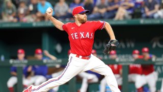 Ian Kennedy #31 of the Texas Rangers pitches against the Tampa Bay Rays at Globe Life Field on June 04, 2021 in Arlington, Texas.