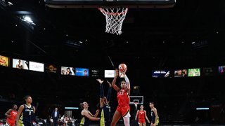 A'ja Wilson #22 of the Las Vegas Aces shoots the ball during the game against the Dallas Wings on June 13, 2021 at Michelob ULTRA Arena in Las Vegas, Nevada.