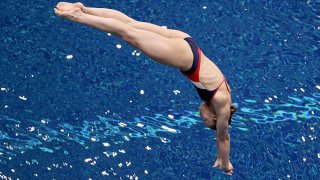 Hailey Hernandez competes in the women's 3-meter springboard final during 2021 U.S. Olympic Trials - Diving - Day 7 at Indiana University Natatorium on June 12, 2021 in Indianapolis, Indiana.