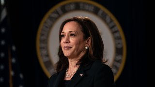 WASHINGTON, DC – JUNE 03: Vice President Kamala Harris waits to speak during an event on high-speed internet access at the South Court Auditorium at the Eisenhower Executive Office Building on the White House campus on Thursday, June 3, 2021. (Kent Nishimura / Los Angeles Times via Getty Images)