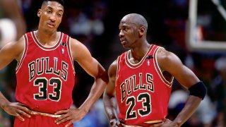 Michael Jordan #23 and Scottie Pippen #33