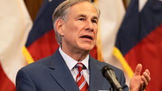 Texas Governor Greg Abbott speaking at a press conference at the Texas State Capitol in Austin on May 18, 2020.