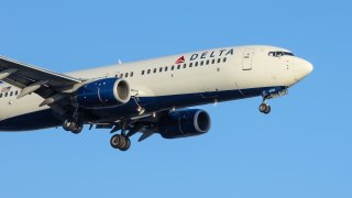 A Delta Air Lines Boeing 737 approaching LAX for landing.