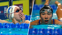 Claire Curzan (left) and Torri Huske (right) during each of their respective U.S. Olympic Swim Trials in Omaha, Neb.