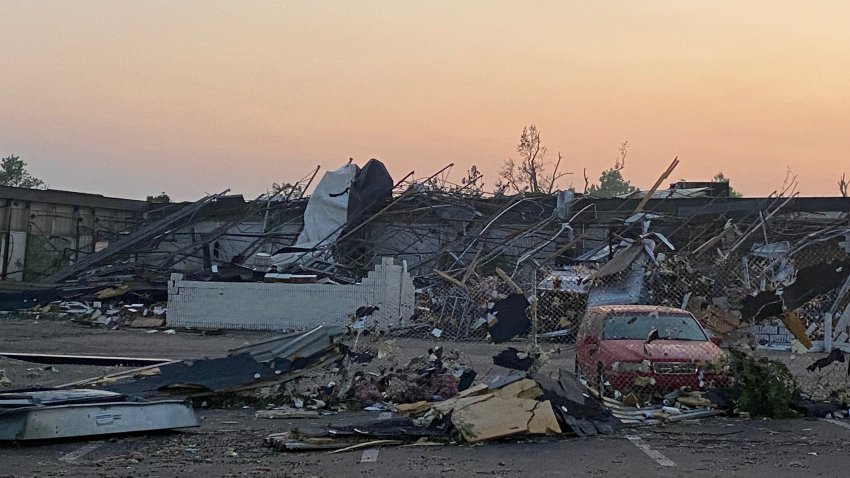 Damage done in Trevose, Pa, by a tornado