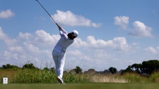 Professional golfer Jin Young Ko hits her drive off the No. 1 tee box en-route to her 8-under score during the opening round of the LPGA VOA Classic at the Old American Golf Club in The Colony, Texas, Thursday, July 1, 2021. (Tom Fox/The Dallas Morning News via AP)