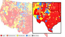 Map from the Centers for Disease Control and Prevention showing the spread of COVID-19.