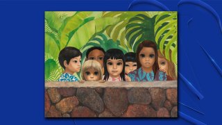 Artist Margaret Keane was living in Honolulu in 1972 when she painted the work, known as Eyes Upon You, which depicted seven children looking out from behind a stone wall. The painting was stolen in 1972 and is now being returned to its original owners.
