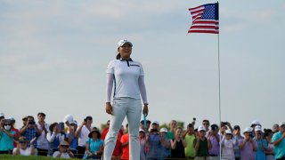 Jin Young Ko of Korea celebrates after winning the Volunteers of America Classic at the Old American Golf Club on July 4, 2021 in The Colony, Texas.