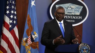 U.S. Secretary of Defense Lloyd Austin speaks during a news briefing at the Pentagon July 21, 2021 in Arlington, Virginia.