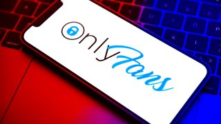 In this photo illustration, the OnlyFans logo is displayed