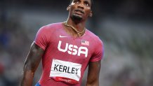 Fred Kerley of Team United States finishes second in the Men's 100m Final on day nine of the Tokyo 2020 Olympic Games at Olympic Stadium on Aug. 1, 2021 in Tokyo, Japan.