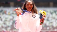 Bronze medalist Raevyn Rogers of Team United States poses during the medal ceremony for the Women's 800-Meter Final on day 12 of the Tokyo 2020 Olympic Games at Olympic Stadium on Aug. 4, 2021, in Tokyo, Japan.