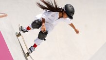Kokona Hiraki of Team Japan competes during the first run of the Women's Skateboarding Park Finals on day 12 of the Tokyo 2020 Olympic Games at Ariake Urban Sports Park on Aug. 4, 2021, in Tokyo, Japan.