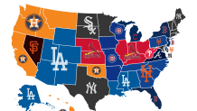 A map by BetOnline.AG of the most hated teams in MLB by state.