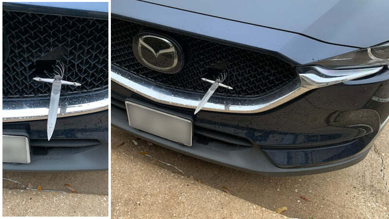 Southlake Driver Finds Dagger Pierced Through Car Grille