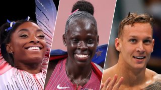 From left: Team USAs Simone Biles, Athing Mu and Caeleb Dressel.