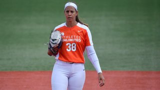 Cat Osterman #38 of Team Warren prepares to pitch in the first inning against Team Fagan at Parkway Bank Sports Complex on Aug. 29, 2020 in Rosemont, Illinois.