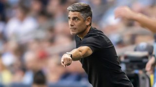 FC Dallas head coach Luchi Gonzalez directs his players during the MLS regular season match between Sporting Kansas City and FC Dallas on Saturday July 31st, 2021 at Childrens Mercy Park in Kansas City, Kansas.