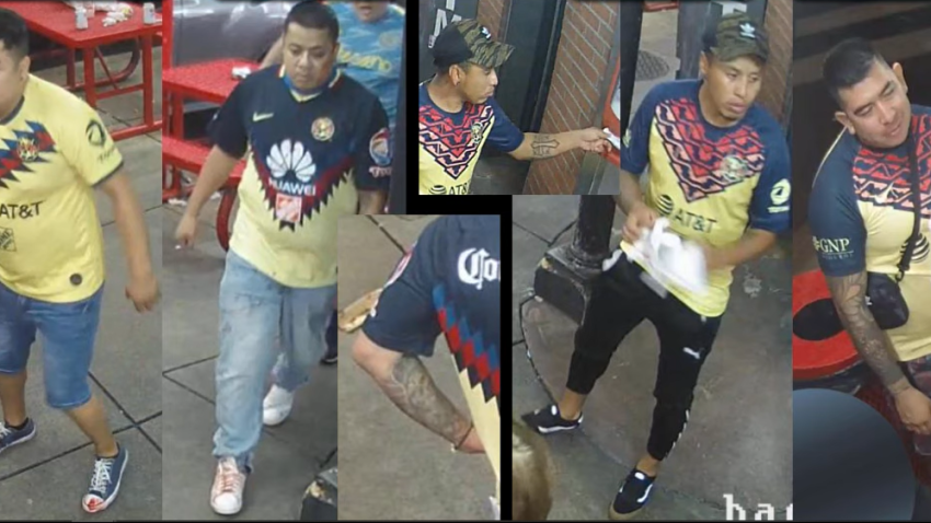 Pictures of four men in soccer jerseys