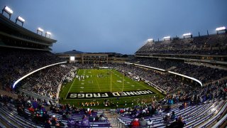 A general view of the game between the West Virginia Mountaineers and the TCU Horned Frogs in the first half at Amon G. Carter Stadium on Nov. 29, 2019 in Fort Worth, Texas.