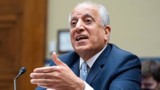 FILE - In this May 20, 2021, file photo, Special Representative for Afghanistan Zalmay Khalilzad speaks during a hearing on Capitol Hill in Washington. Khalilzad is stepping down following the chaotic American withdrawal from the country. The State Department says former ambassador to the United Nations and Afghanistan Zalmay Khalilzad will leave the post this week after more than three years on the job.