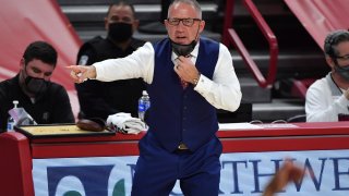 FILE - Texas A&M coach Buzz Williams talks to his team from the sideline