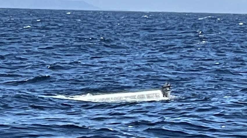 A panga found off the coast of Point Loma by the U.S. Coast Guard after it had been adrift for three days.