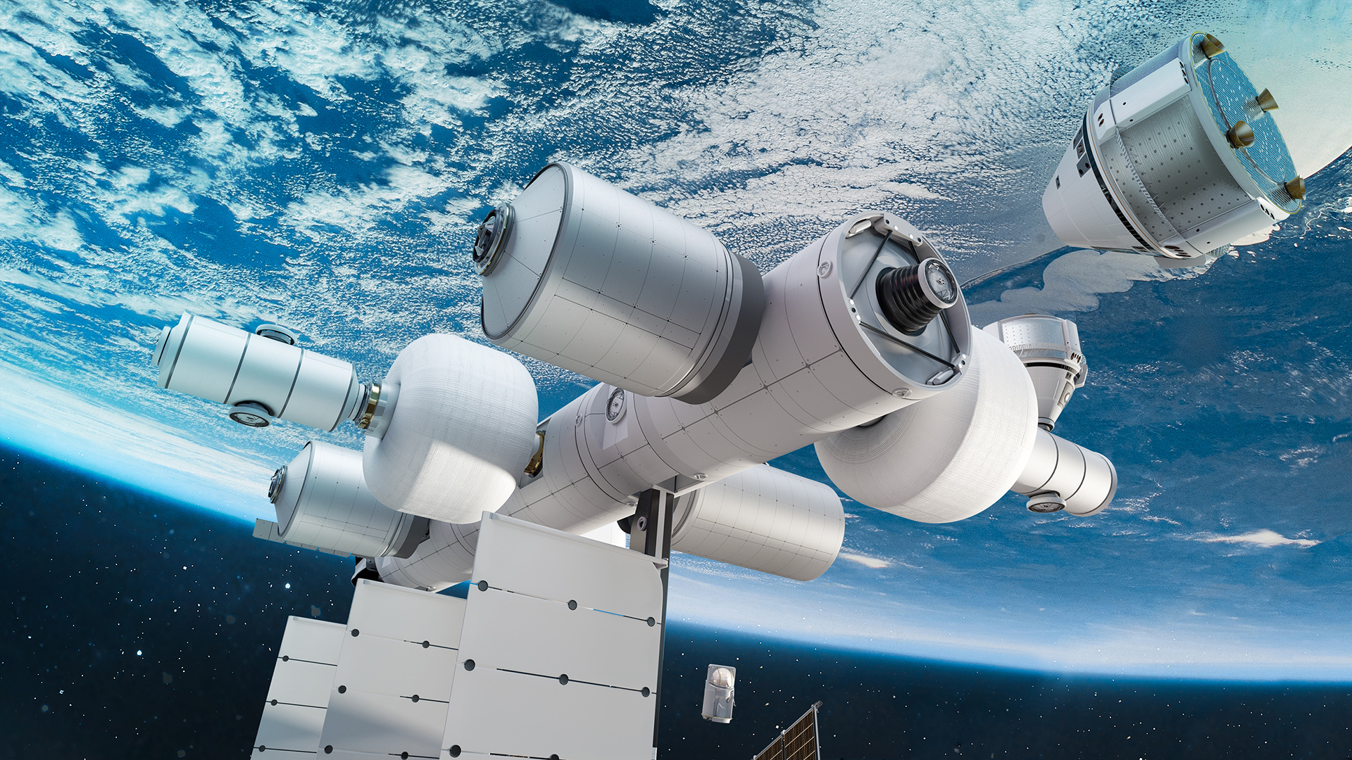 Rendering of Orbital Reef, a space station planned by Blue Origin and Sierra Space, announced Oct. 25, 2021.