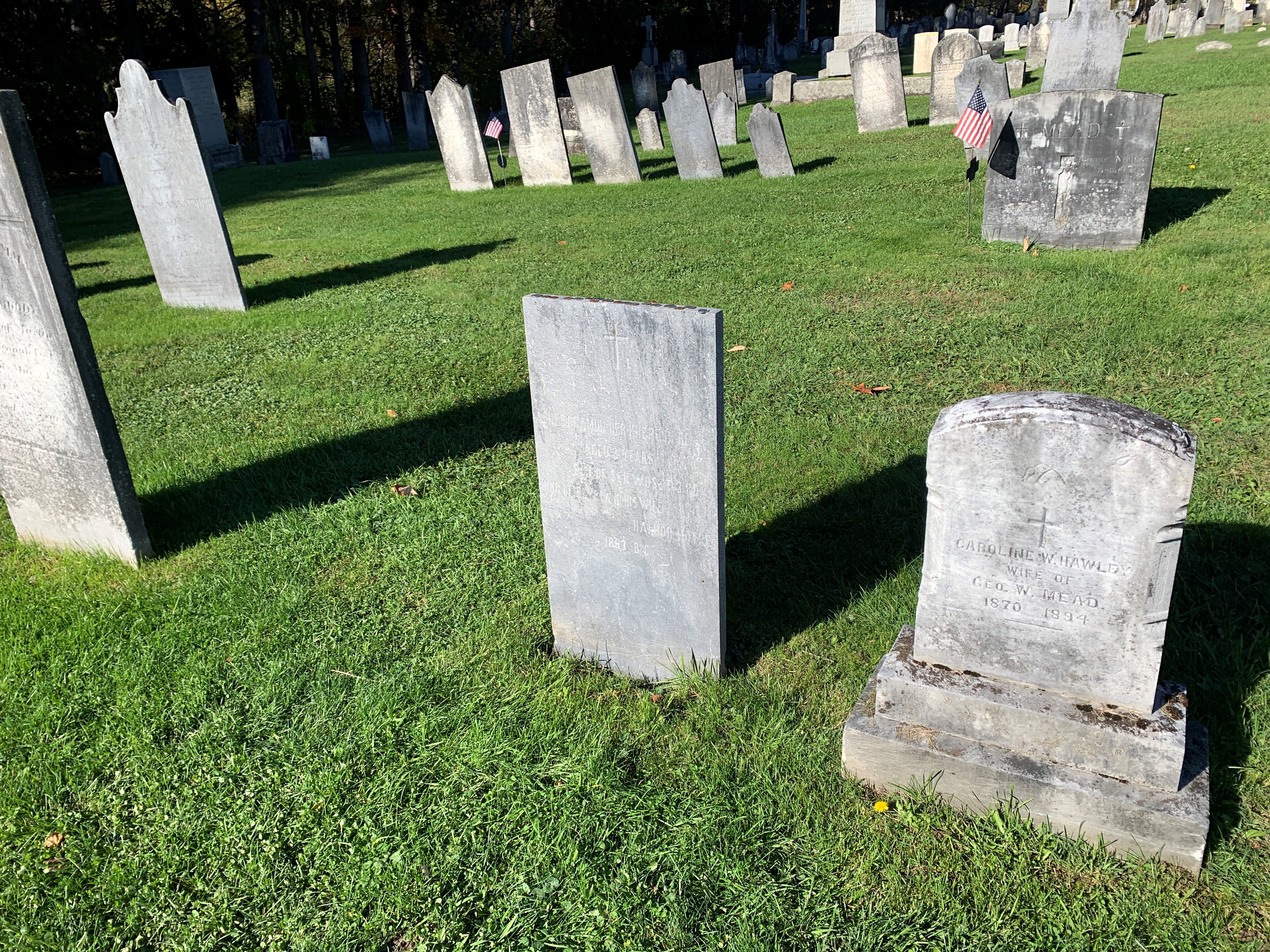 A grave marked with the name Amum-Her-Khepesh-Ef, a toddler purportedly born into royalty nearly 4,000 years ago, in West Cemetery in Middlebury, Vermont.