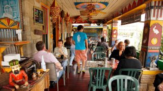 The lunch crowd on the patio at Cosmic Cafe, photographed April 26, 2012.