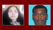 An Amber Alert was issued Tuesday night for Leilana Graham, left, of Houston. Authorities are looking for Sha Kendrick Smith, right, in connection to her disappearance.
