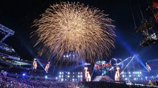 FILE: Fireworks explode during WrestleMania 33 on Sunday, April 2, 2017 at Camping World Stadium in Orlando, Florida.