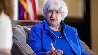 Janet Yellen, U.S. Treasury secretary, speaks during an interview at the National Association of Business Economics (NABE) annual meeting in Arlington, Virginia, U.S., on Tuesday, Sept. 28, 2021.