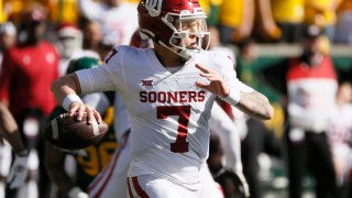 Oklahoma quarterback Spencer Rattler looks to throw down field