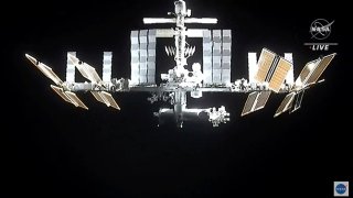 In this image from video provided by NASA, the International Space Station is seen as astronauts in the SpaceX Dragon capsule undock on Monday, Nov. 8, 2021,